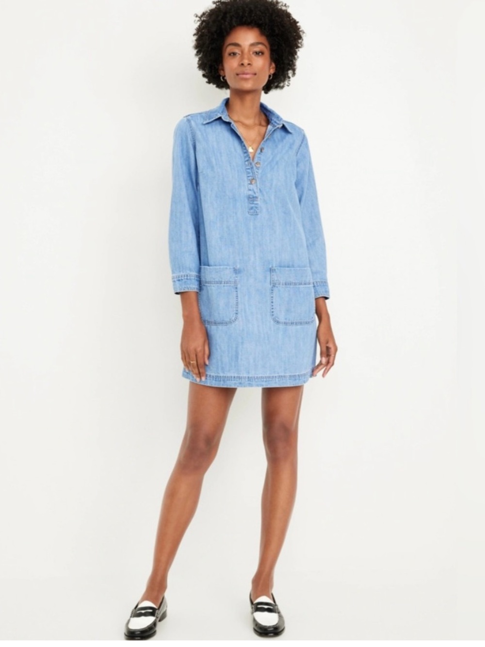 NWT Old Navy Popover Womens Blue Denim Shirt Dress Western Medium Long Sleeve
